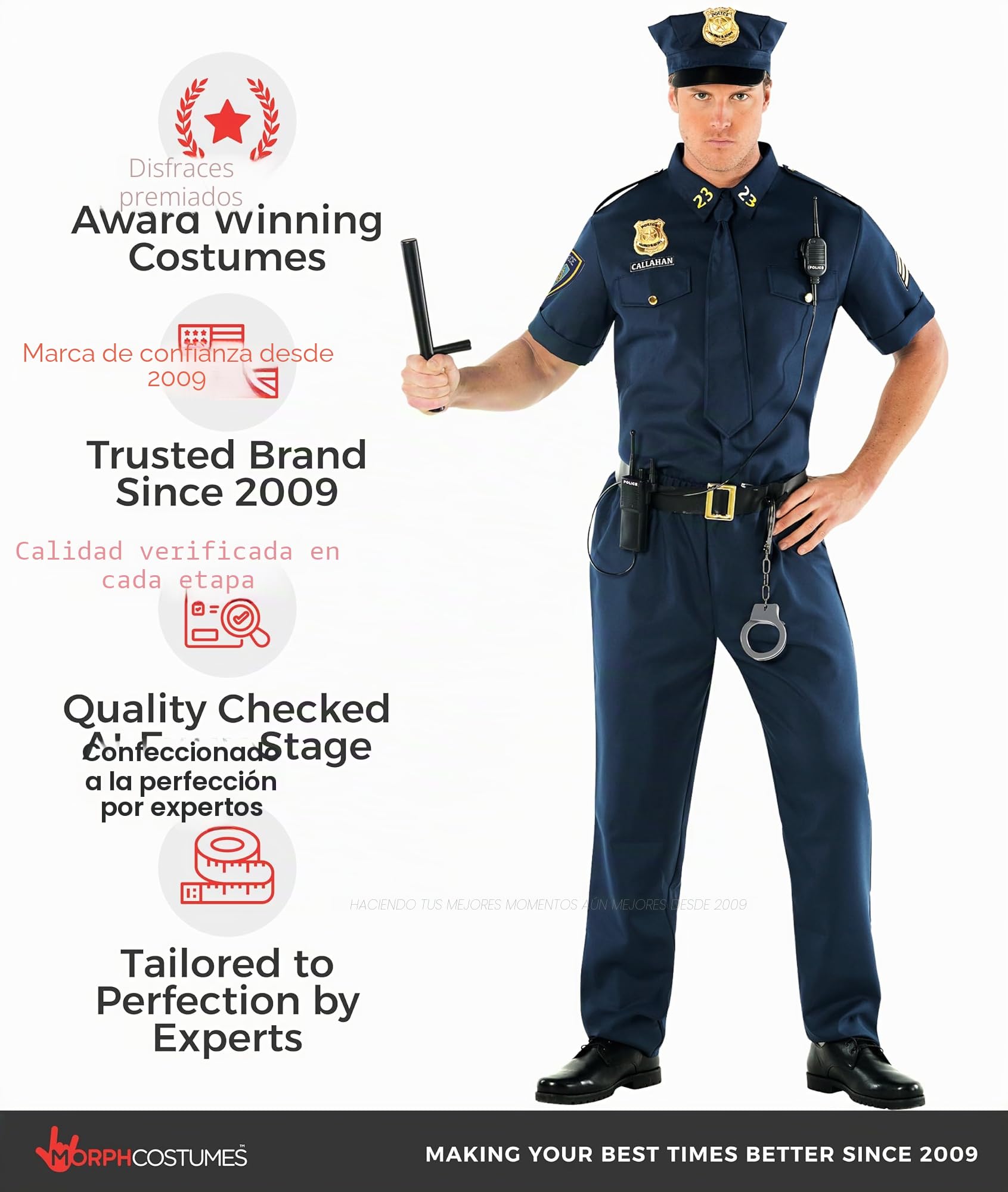 Morph Disfraz Policia Hombre Adulto, Traje Policia,Disfraces Policía, Disfraz Carnaval Hombre y Halloween