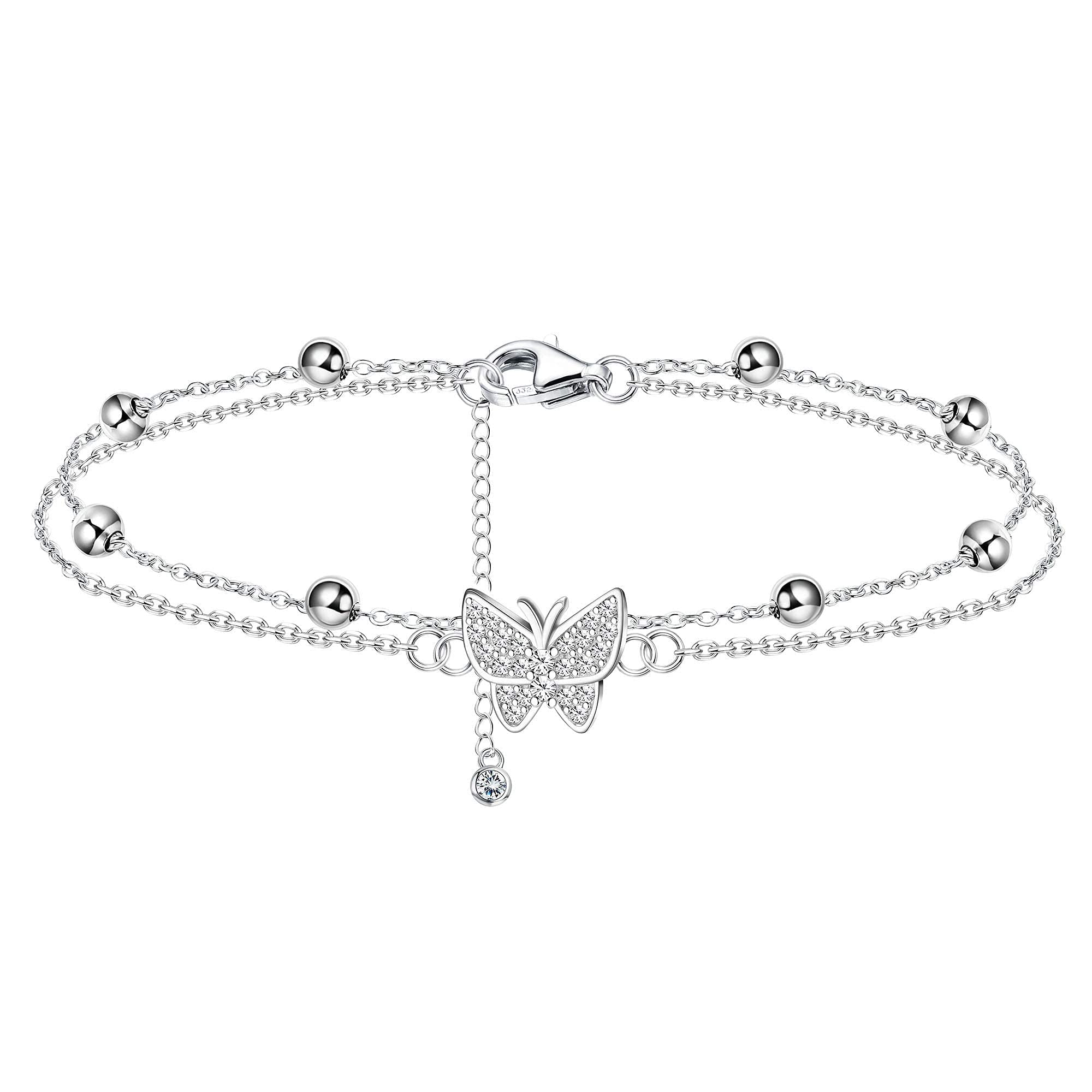 ChriscocoPulseras Delicadas de Plata Ley 925 Para Mujer Ajustable Corazón Mariposa Eslabones Cuentas en Capas Infinito Amor Pulsera Abalorios Regalo Joyería de Cumpleaños