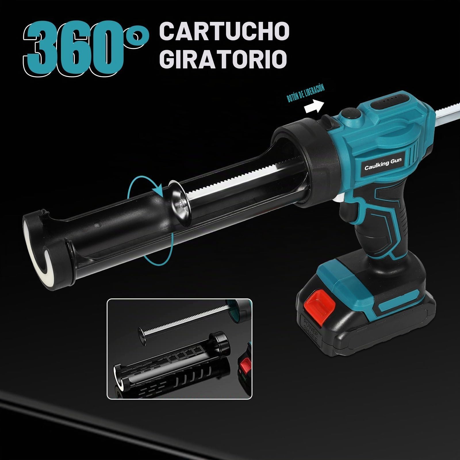 Pistola de calafateo con batería de 18 V, pistola eléctrica de silicona con 4 velocidades y luz LED, para cartuchos de 300 ml, para sellado (sin batería)