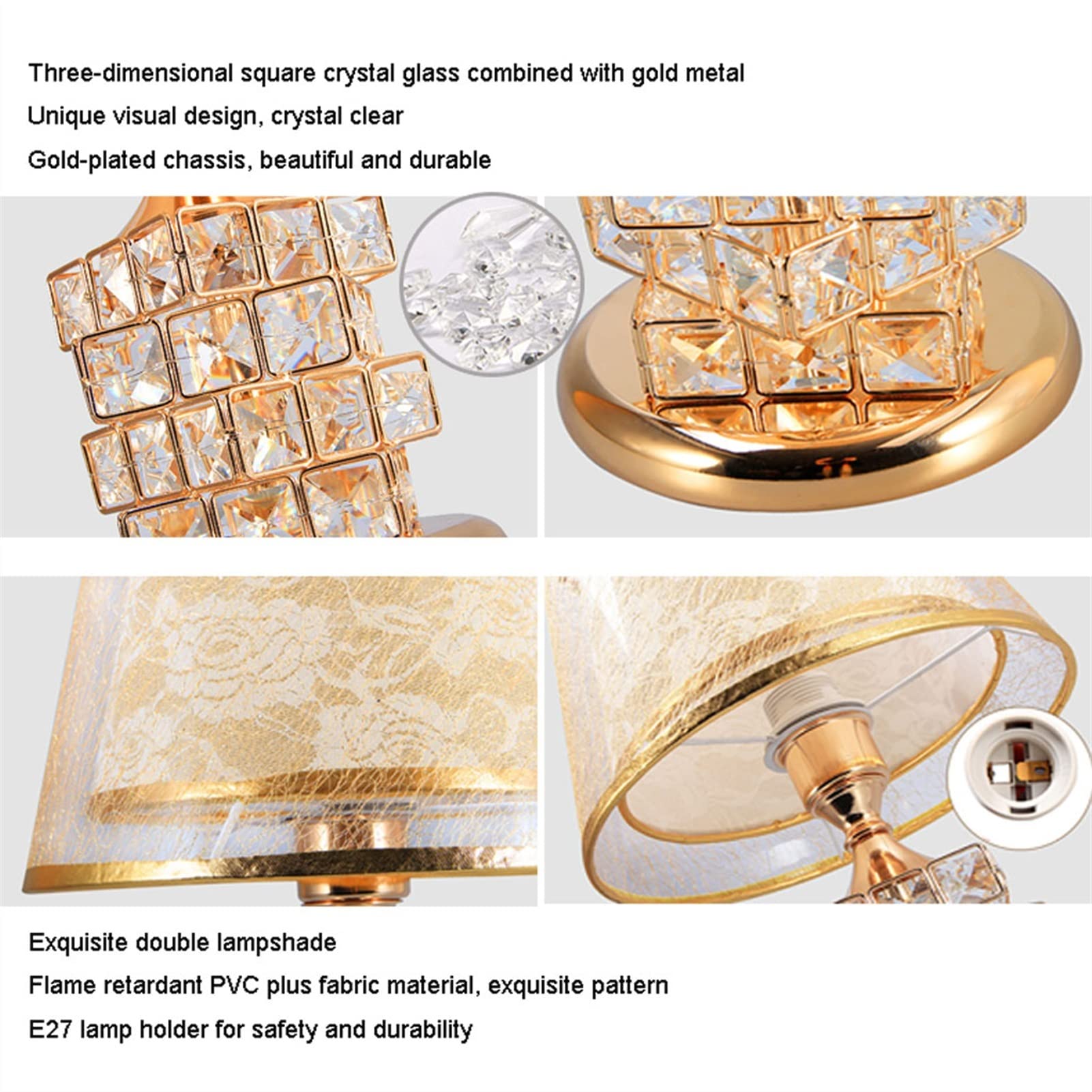 Lámpara de mesa de noche Lámpara de mesa de cristal moderna Lámpara de mesa de cristal elegante Lámpara de mesita de noche de cristal para sala de estar Habitación de niñas Juego de 2 lámparas de