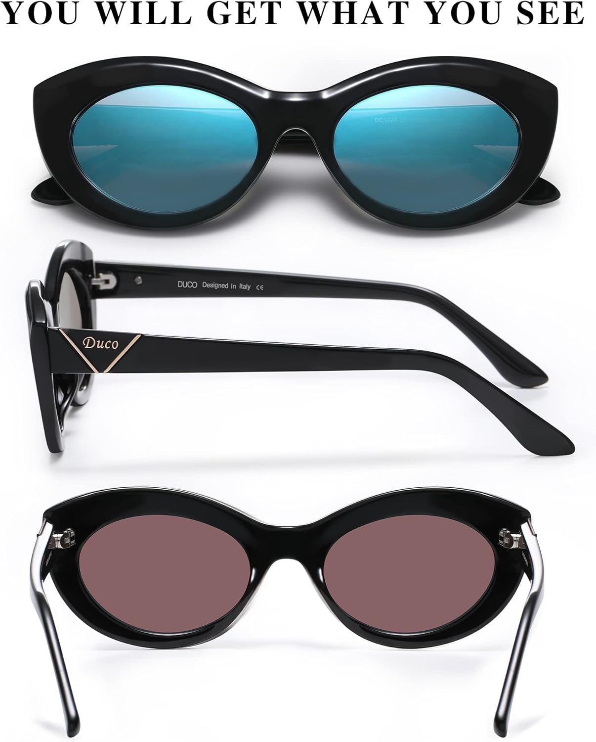 DUCO Cat Eye Sun Glass Retro Oval Sunglasses for Women Clout Glasses Vintage Polarized UV 400 Protection 1223 - Image 4