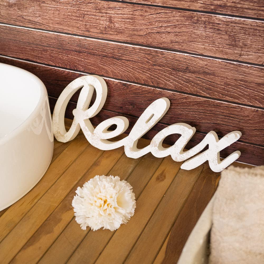 Targa in Legno da appoggio con Scritta Relax - Decorazione da appoggio Ideale per Il Salotto o la Camera da Letto, Scritta Decorativa Fatta a Mano Arredo Decorazione