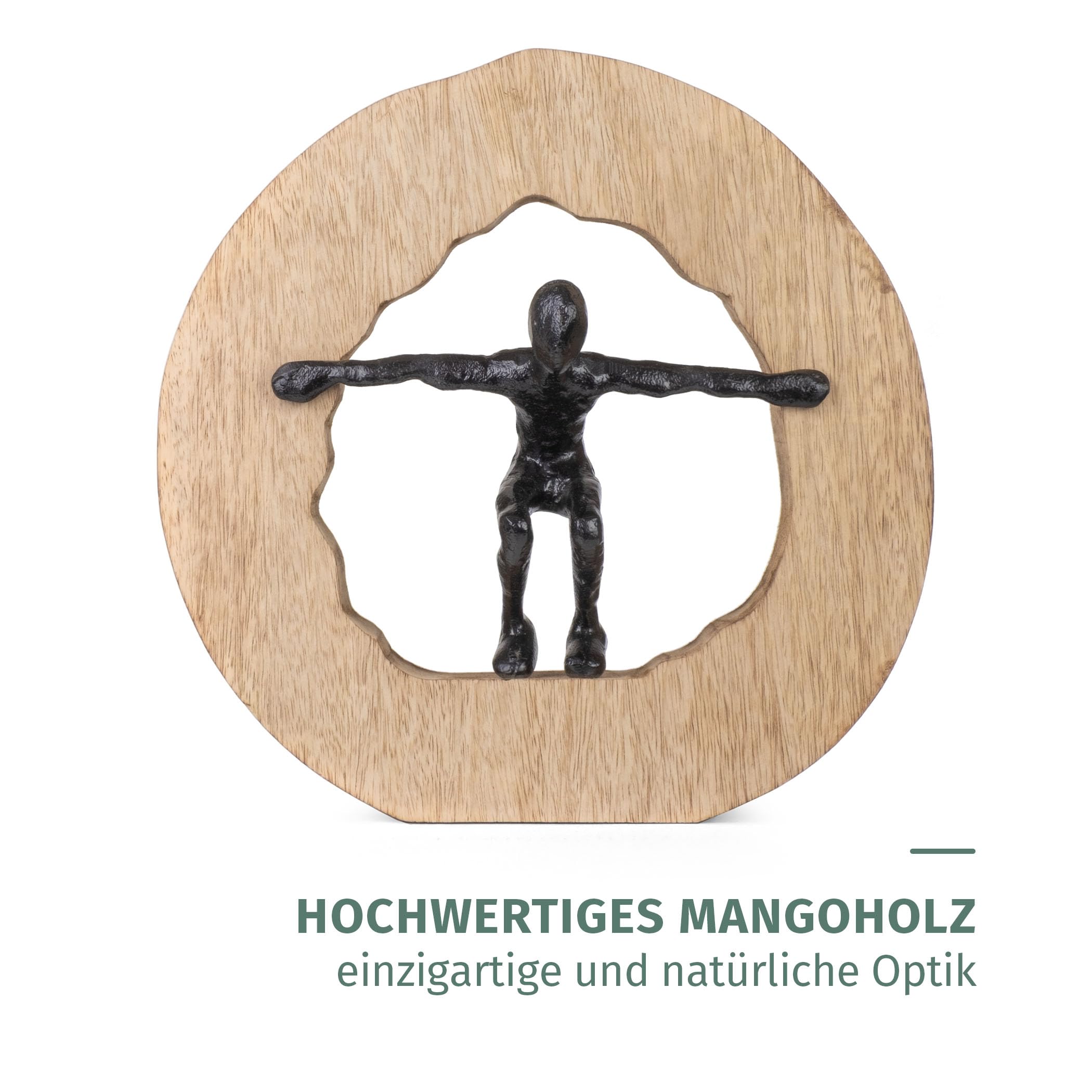 Moritz Skulptur Wage den Sprung 27 cm schwarz – Mangoholz Deko Figur modern | Handgefertigt aus Massivholz und Aluminium, Unikat mit feiner Maserung, Symbol für Mut und Balance, ideal für Büro und Regal