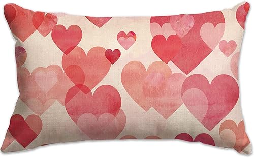 JXZYGMD Fundas de almohada para el día de San Valentín de 12 x 20 pulgadas diseño de corazón rojo de San Valentín decoración de casa de campo para