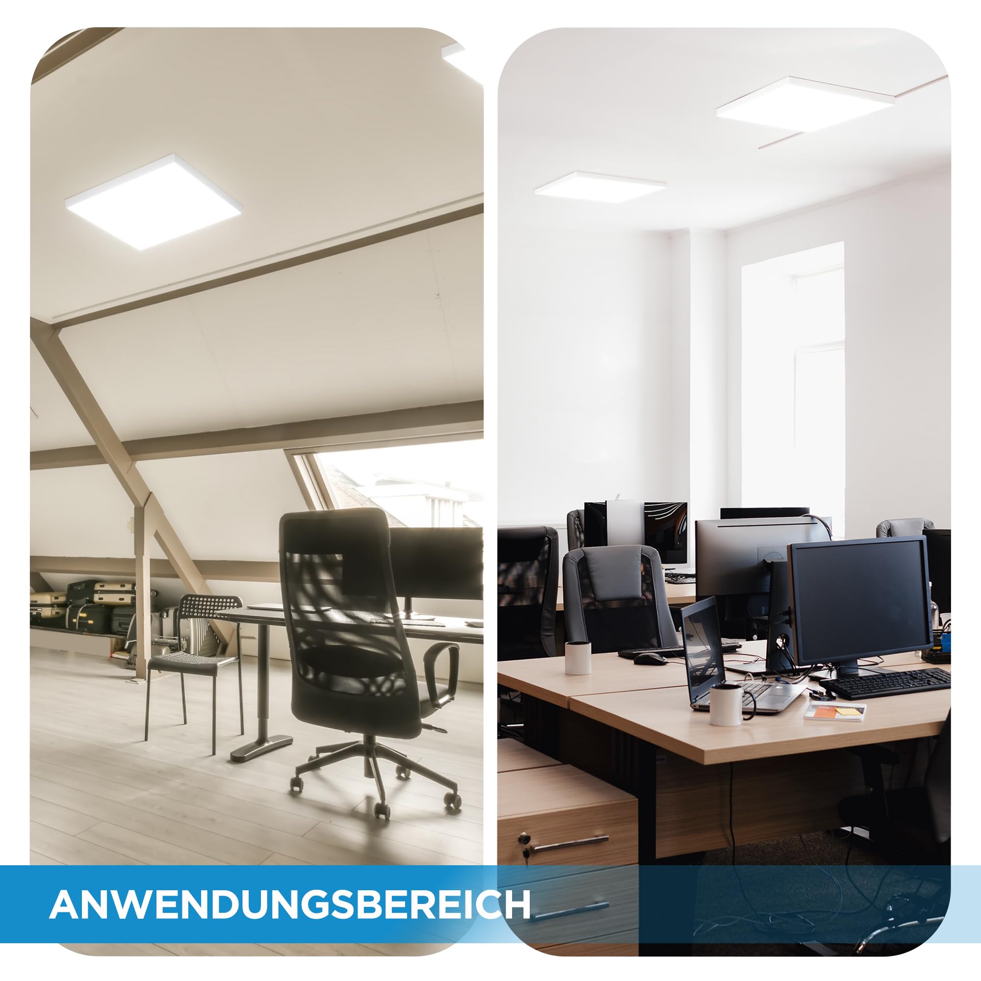 LECOM 2x LED Panel 62x62 Neutralweiß 4000K 4000lm Flach Aufbau mit Rahmen | LED Deckenleuchte mit gleichmäßiger Lichtverteilung. Mit Aufbaurahmen ideal für Küche, Wohnzimmer, Flur, Büro, Arbeitsraum.