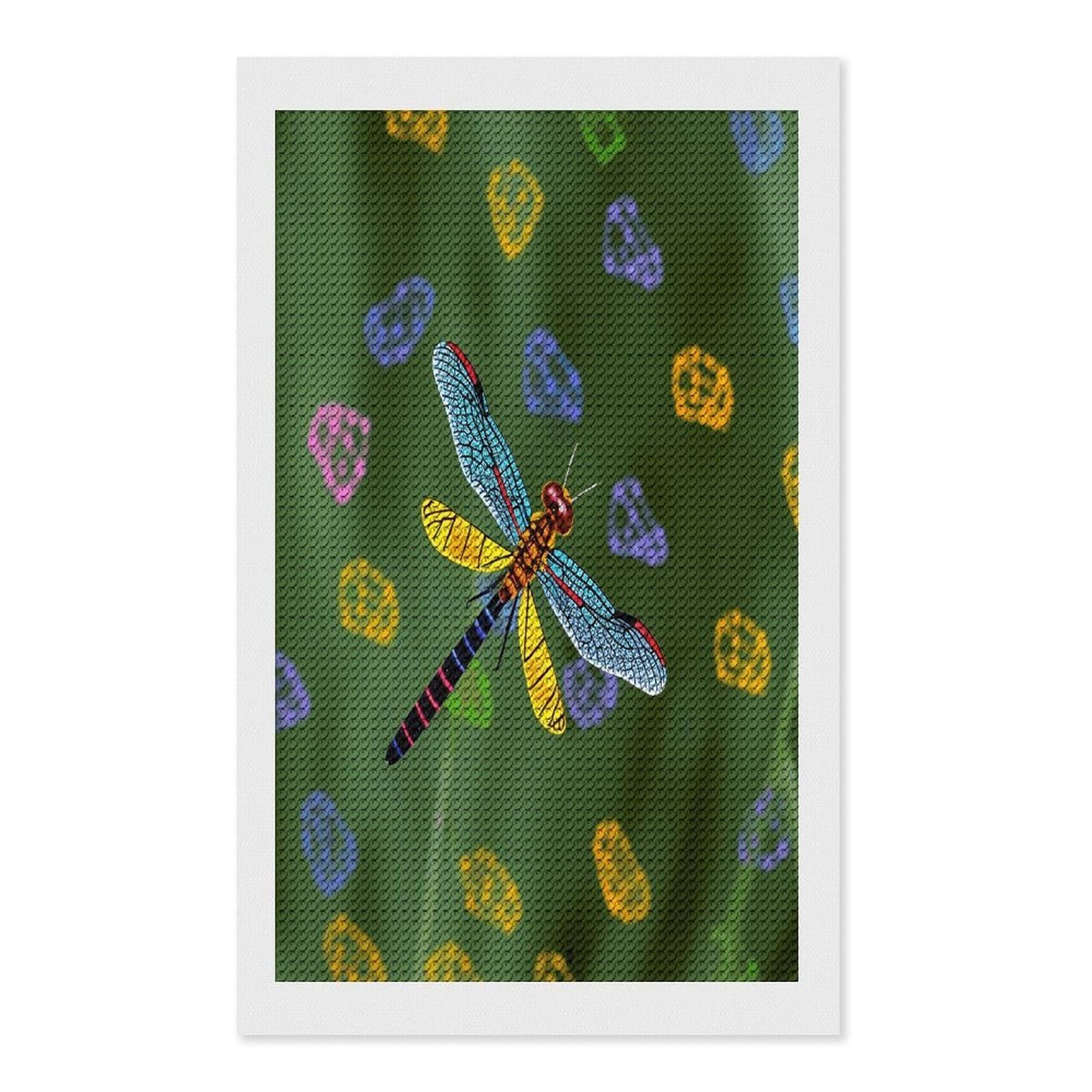 FekiLoot Colorful Dragonfly Diamond Art Kits for Adults Diamond Painting Kits for Beginners DIY Diamond Art Kits Round Full Drill Diamond Dot Gem Painting for Home Wall Decor Gift 12"x20"