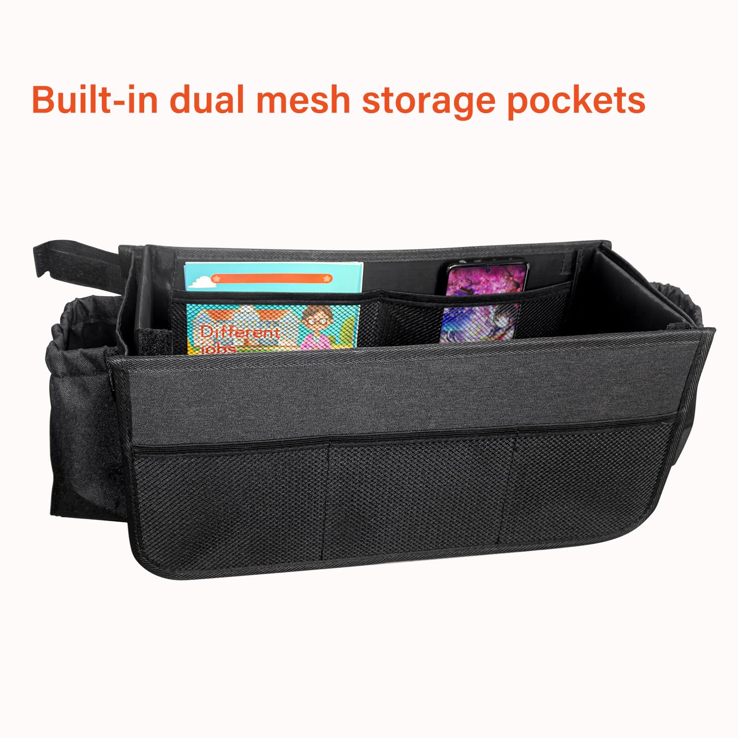 Bolsa grande para andador con 2 portavasos, cesta para caminar, bolsa de marco para caminar, accesorio plegable para andador, cesta de almacenamiento manos libres, bolsa de accesorios para ayuda de
