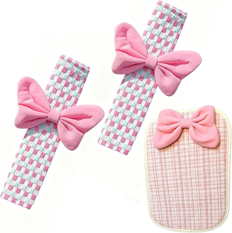 Kit de Almofadas para Cinto de Segurança e Capa de Apoio de Braço HOMEAN Rosa – 3 peças