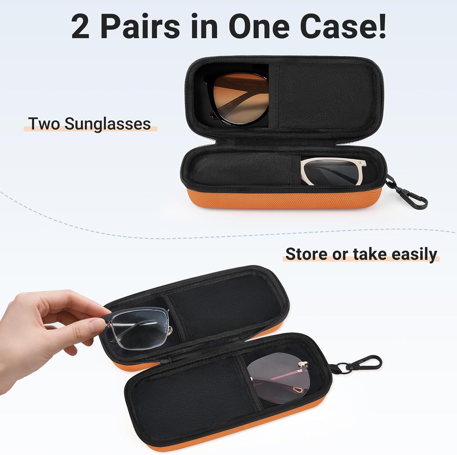 Mkono Double Eyeglasses Case, EVA Hard Shell Travel Sunglass Organizer with Zipper Closure Multiple Glasses Case for Travel - Image 2