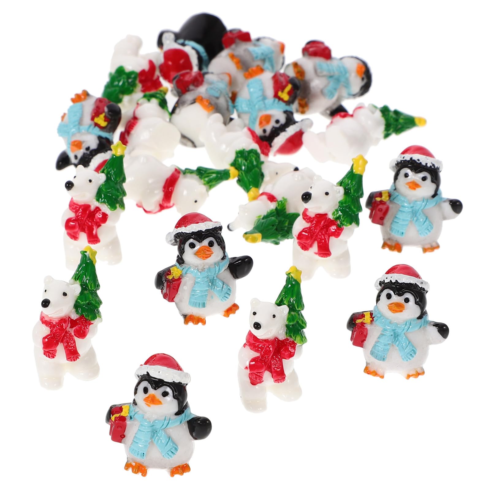 ifundom 20pcs Christmas Miniature Penguin Bear Figurines Cute Animal Decor for Landscapes for Bedroom Kitchen Dining Room Holiday Gifting