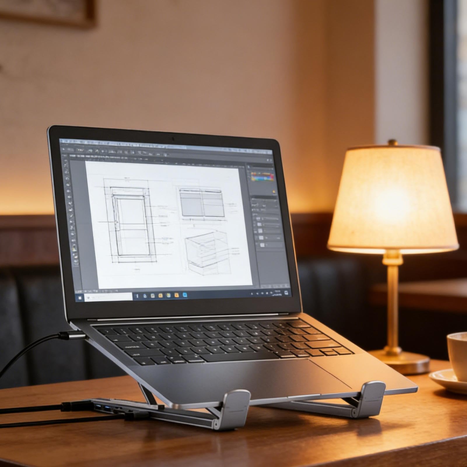 Supporto per Laptop con Docking Station Hub 8-in-1 e Rialzo per Computer | Trasferimento Dati a 5Gbps, Supporto Pieghevole con Porte USB Per Scrivania, Viaggio, Ufficio, Casa, , Lavoro, Studio