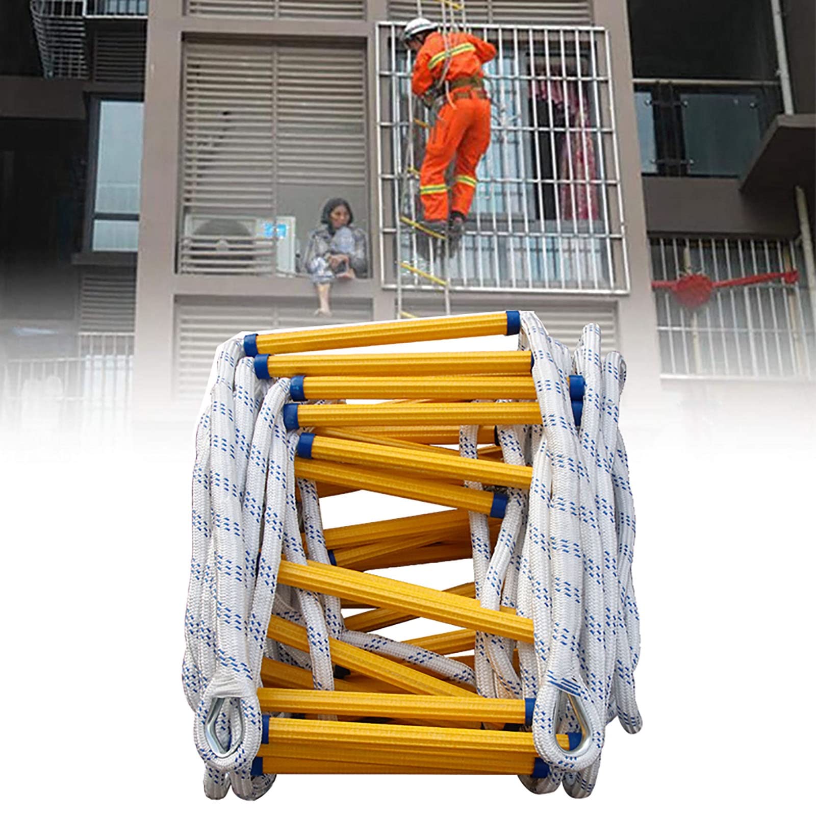 Generico Scala antincendio di Emergenza, Scala di Sicurezza in Corda da 15 m per finestre e balconi, Facile da Usare, Perfetta per Bambini e Adulti, Strumento di Soccorso di Emergenza Portatile