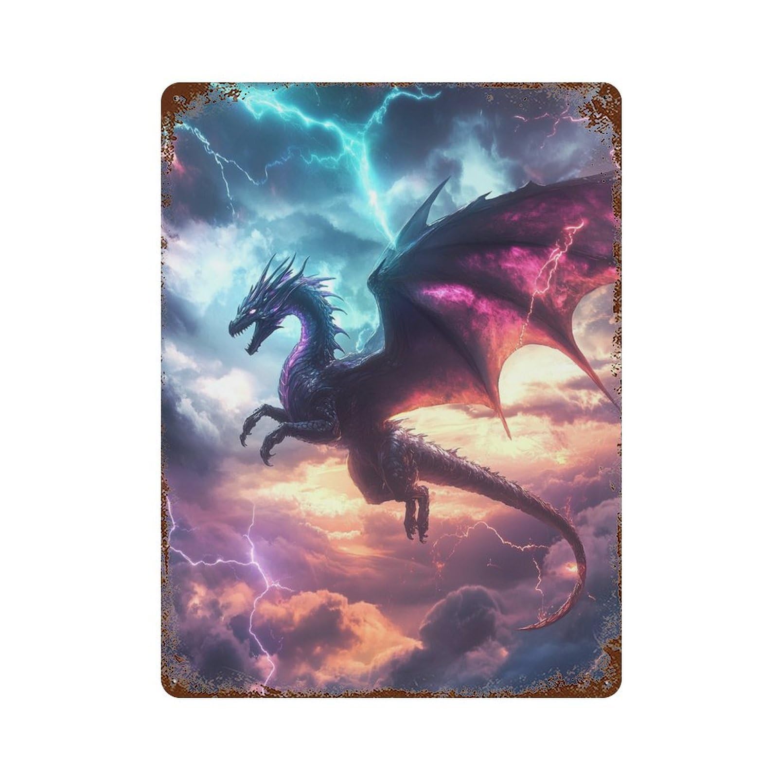 Dragon Sky Lightning -1 Rustic Tin Plaque 15.7"x11.8", Ideal for Office, Studio And Wall Decor