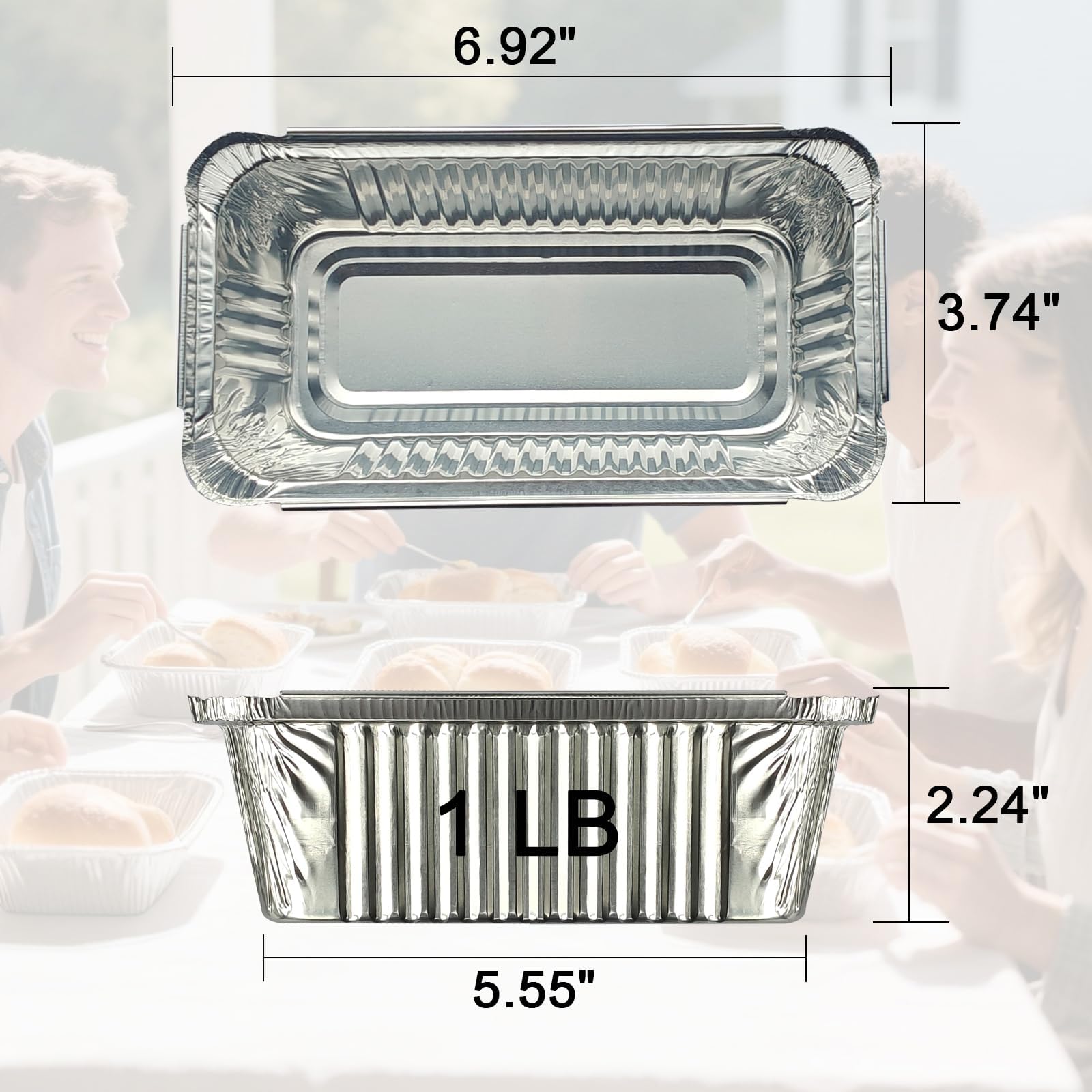 Paquete de 50 moldes desechables de aluminio de 6.9 x 3.5 pulgadas con tapas, mini moldes para hornear de 1 libra, moldes de aluminio, ideales para hornear pan, pasteles, rollos de canela y almacenar