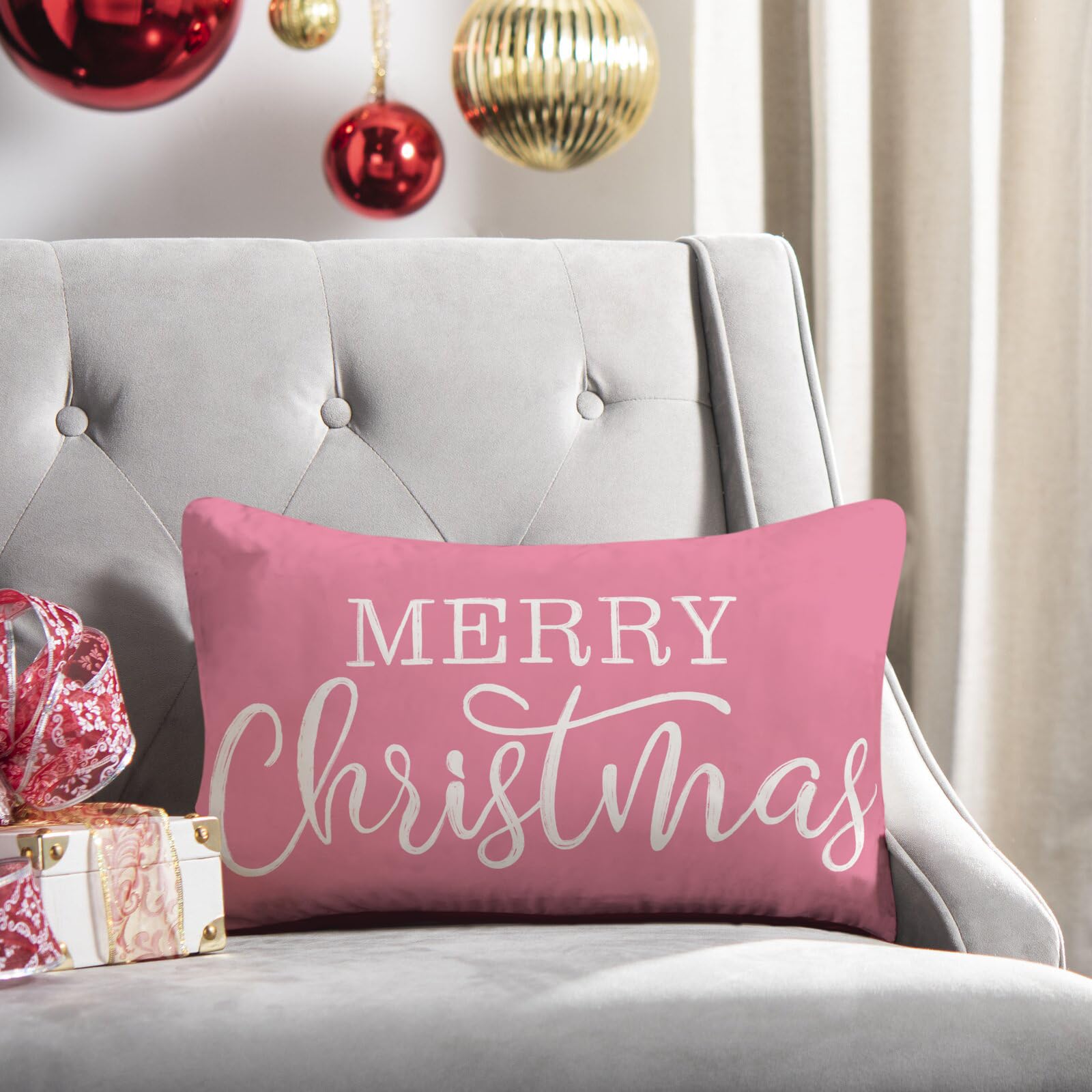 NUTEEN Christmas Pillow Cover 12x20 Inches - Ginger Cat Holiday Decor Lumbar Cover (Insert Not Included)