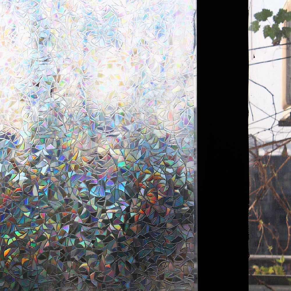 3D Decorative Privacy Window Film Static Cling Color Effect No Glue Glass Film Anti-UV Non-Adhesive for Bathroom Bedroom 17.7 by 78.8 Inch (Rainbow 45×200 cm)