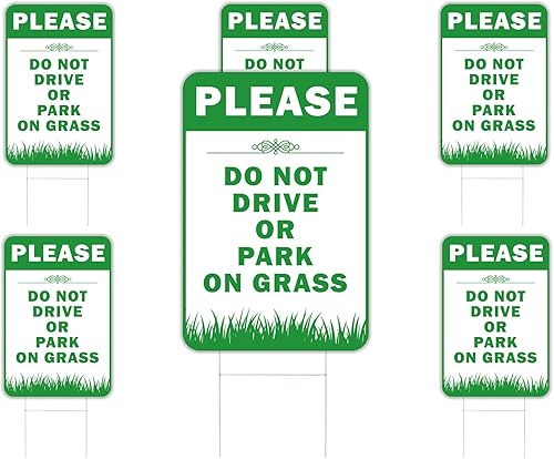 6 letreros con estacas de plástico con texto en inglés Please Do Not Drive Or Park On Grass Sign (Please Do Not Drive Or Park On Grass Signs) con 6 letreros con estacas de plástico con texto en inglés Please Do Not Drive Or Park On Grass Sign (Please Do Not Drive Or Park On Grass Signs) con