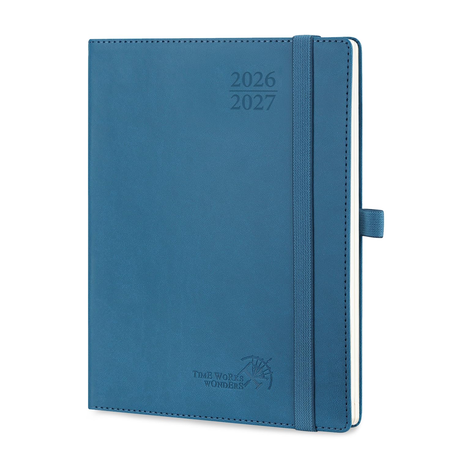 POPRUN Agenda 2026 2027 Semainier Pionowy 22 x 16,5 cm od Sierp'26 - Gru'27, 17 Miesięcy Planner Szkolny, Miękka Okładka z PU Skóry, Interwały 30 Minut, Papier 80 gsm,Niebieski nocny