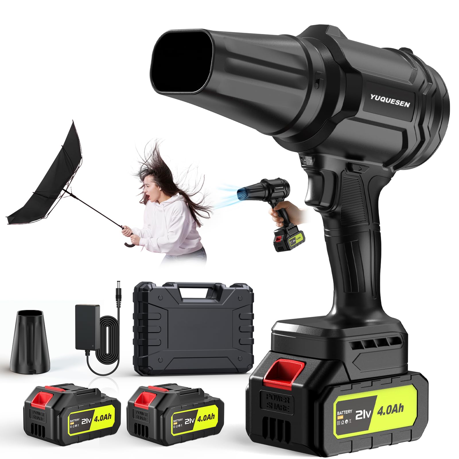 Cordless Leaf Blower, 600000RPM Handheld Leaf Blower with 2 X 4.0Ah Batteries & Charger, Lightweight Leaf Blowers for Patio Cleaning, Lawn Care, Leaves, Dust