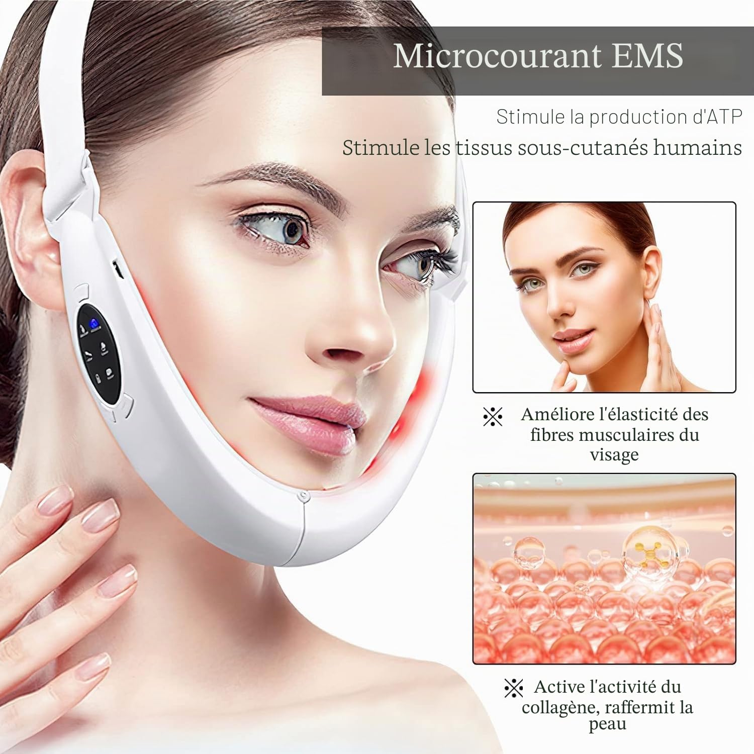 Éliminateur de Double Menton Appareil, Intelligent Lifting Visage Masseur Visage, EMS V Face Lifting Appareil Anti Rides Visage EMS Micro Courant Visage Double Menton Réducteur