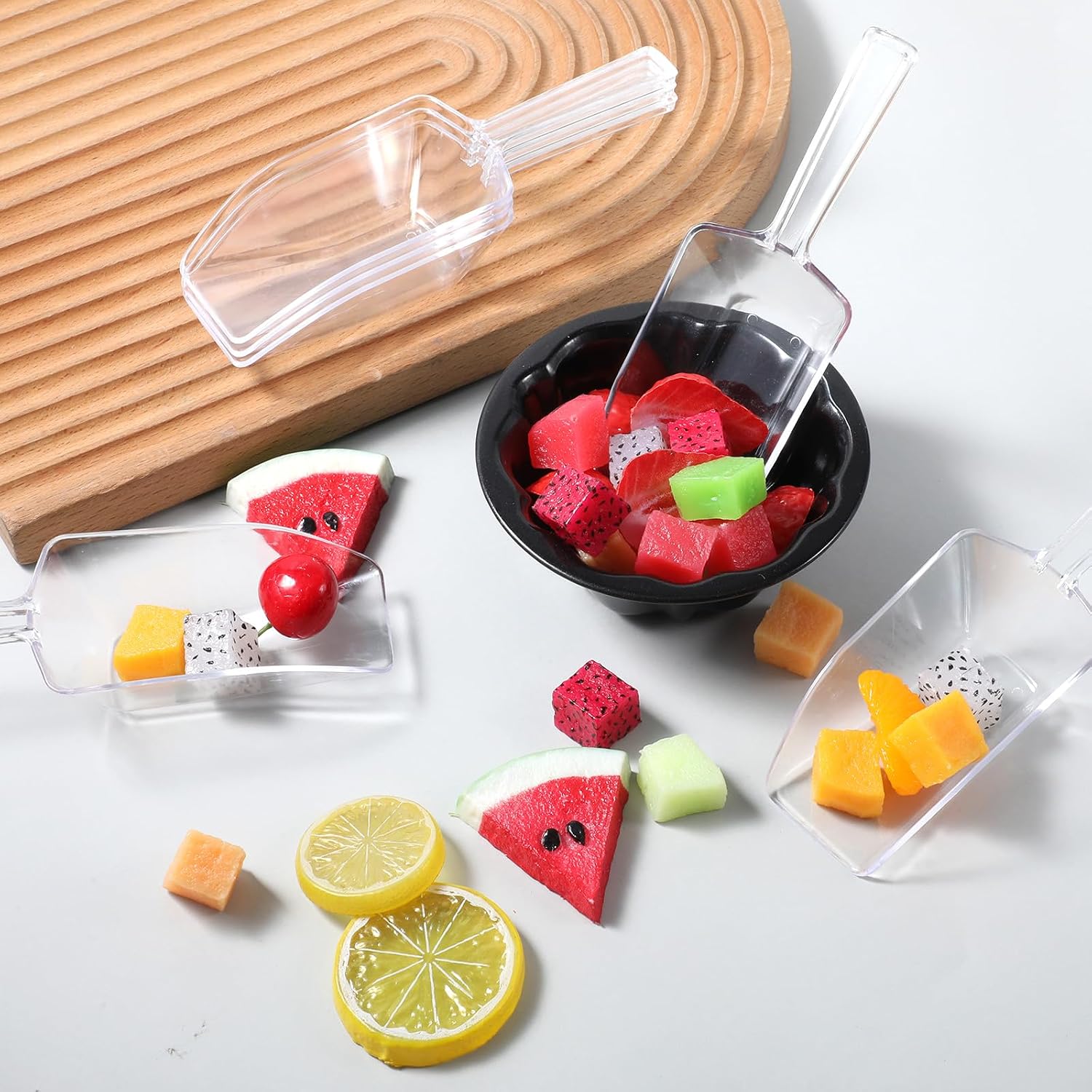 12 Pcs Candy Scoops Mini Acrylic Plastic Kitchen Scoops 6.5" Multi Purpose Ice Scoop for Canisters for Christmas Popcorn Food Ice Cream Dessert Canisters Jars Buffet Kitchen Bar Wedding Party