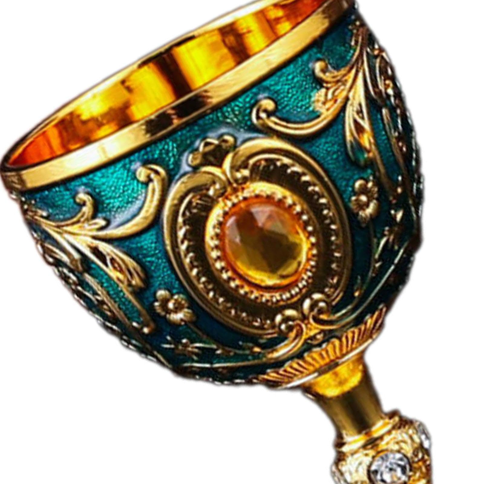 DimyFew Vintage Medieval Goblet Drinking Glass Party Supplies Handmade Novelty Engraving Metal Wine Cup Desktop Decoration, Blue