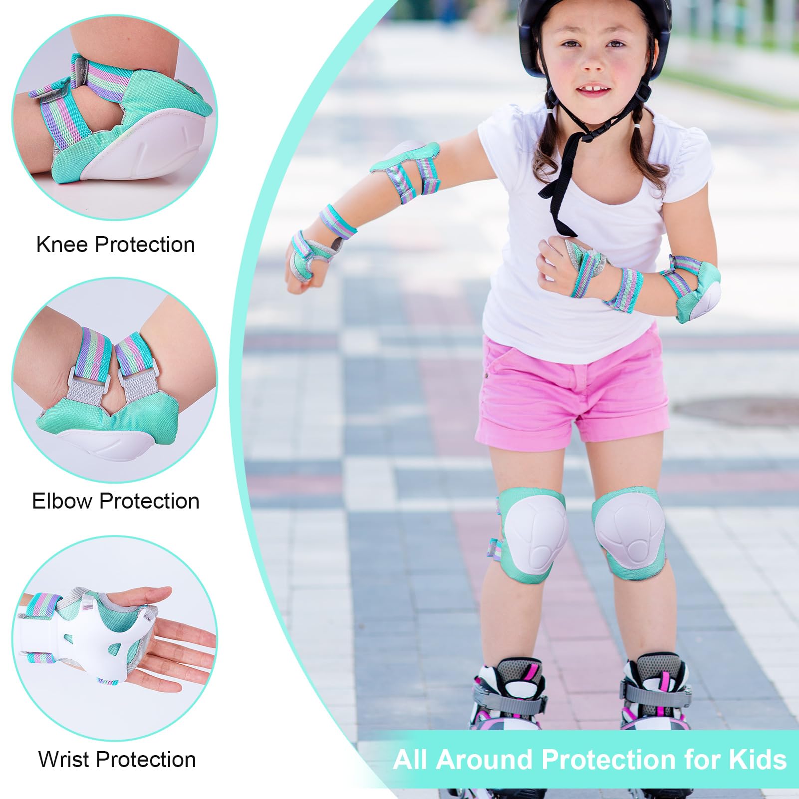 FIODAY Juego de rodilleras y coderas para niños de 3 a 8 años | Rodilleras ajustables para niños, juego de equipo de protección para patinaje en línea, ciclismo, monopatín, scooter