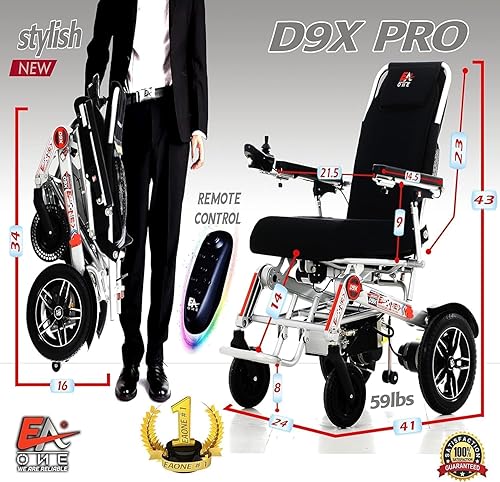 Miniatura 20 de EAONE 2024 D9X Plus Silla de ruedas eléctrica, silla de ruedas eléctrica portátil, todo terreno, motores duales de 500 W, silla de ruedas eléctrica