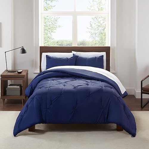Serta Simply Clean - Cama plisada ligera de 7 piezas en una bolsa para todas las estaciones, tamaño King, azul medieval