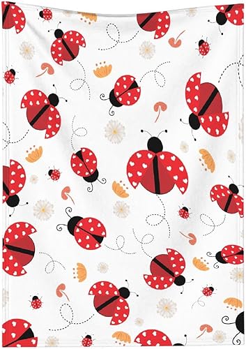 Miniatura 9 de Manta de franela de mariquita para regalo, manta de franela ultra suave y acogedora, manta de forro polar ligera y mullida, manta de felpa cálida
