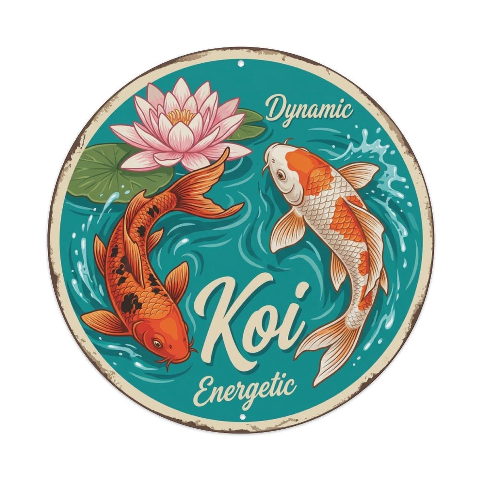 Metal Tin Sign Koi Fish Strong Energetic Japanese Vintage Art