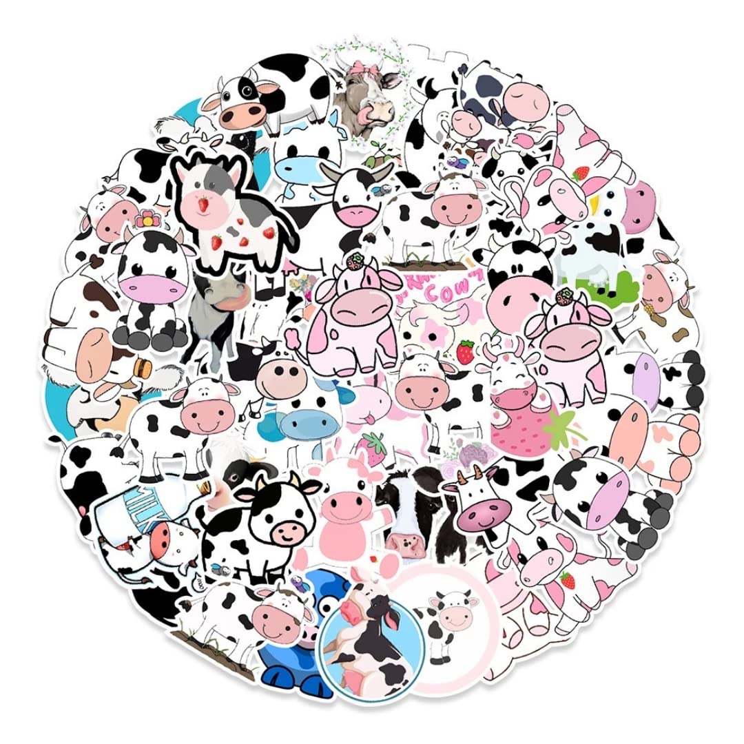 HNTR® Cute Cow Stickers | 50 Moo-Tastic Farm Animal Stickers | Waterproof Vinyl Sticker Pack for Laptops, Water Bottles, Scrapbooks & More | Kawaii Cow
