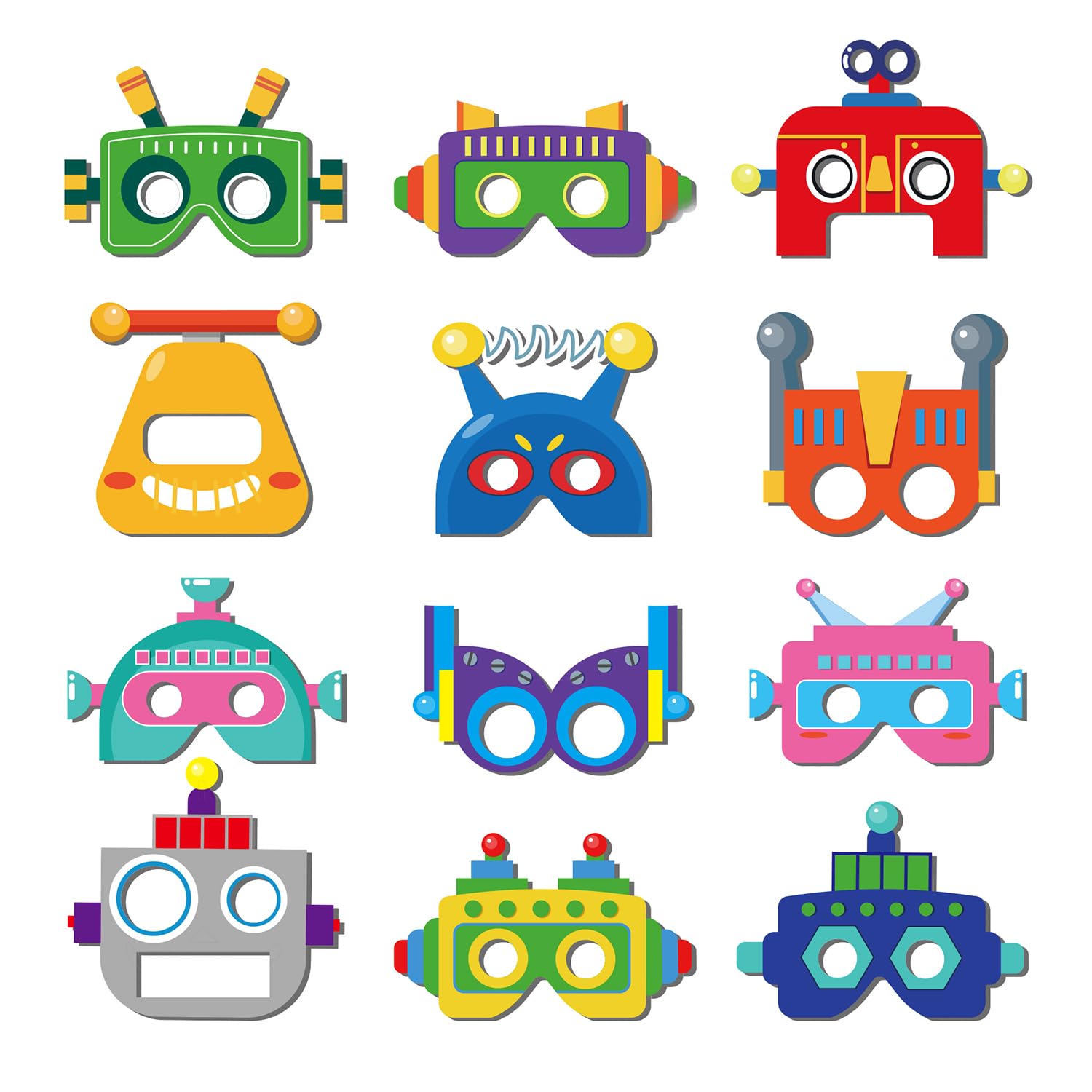 Lot de 12 masques de robot pour enfants, décoration de fête à thème robot, jeu de rôle, cadeaux pour enfants, garçons et filles, décoration d'anniversaire