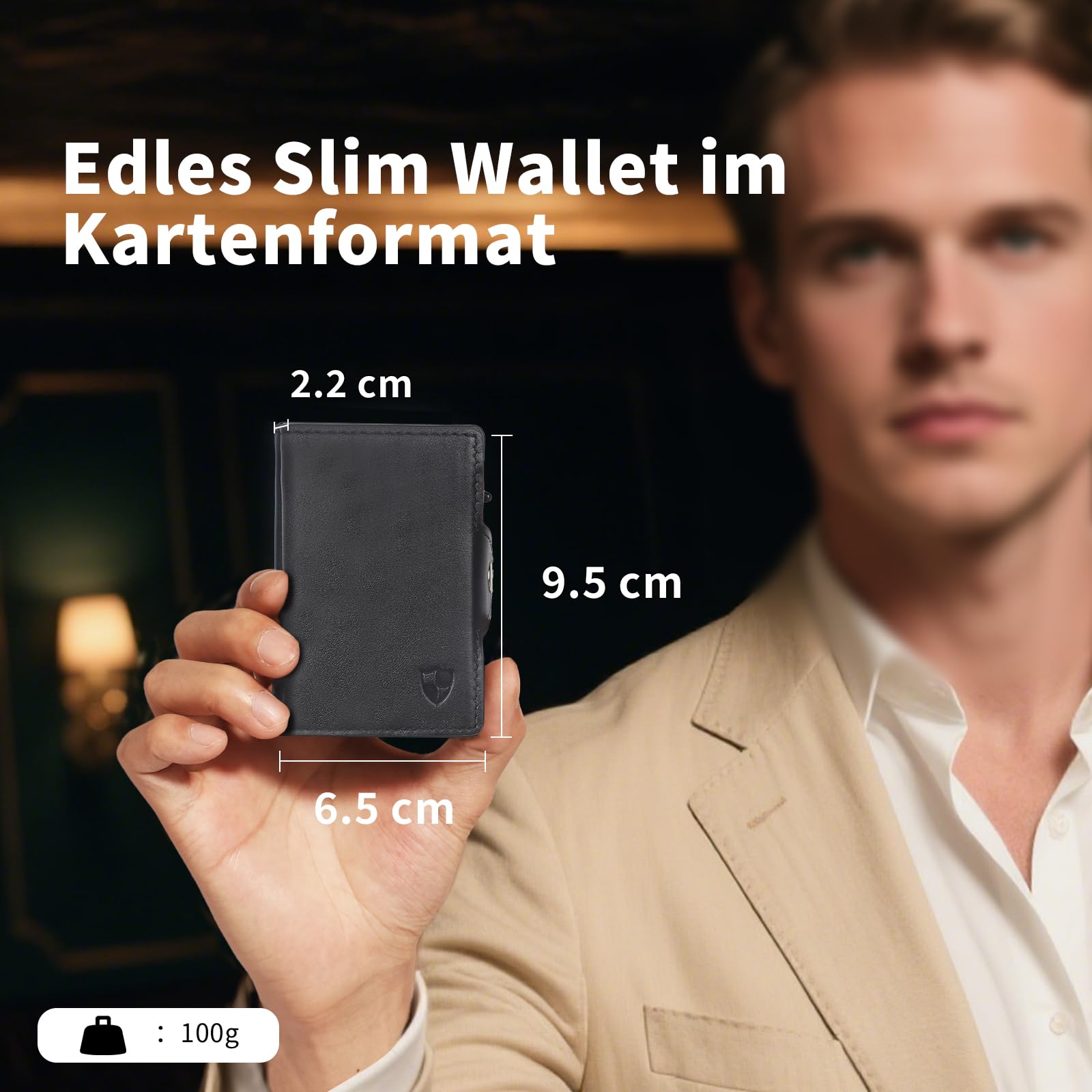 Slim Wallet mit Münzfach | Echtleder Geldbörse für Herren | Karten Portemonnaie | Kartenetui mit RFID Schutz | Smart Wallet 3.0 | Minimalistisches Design | Edles Schwarz