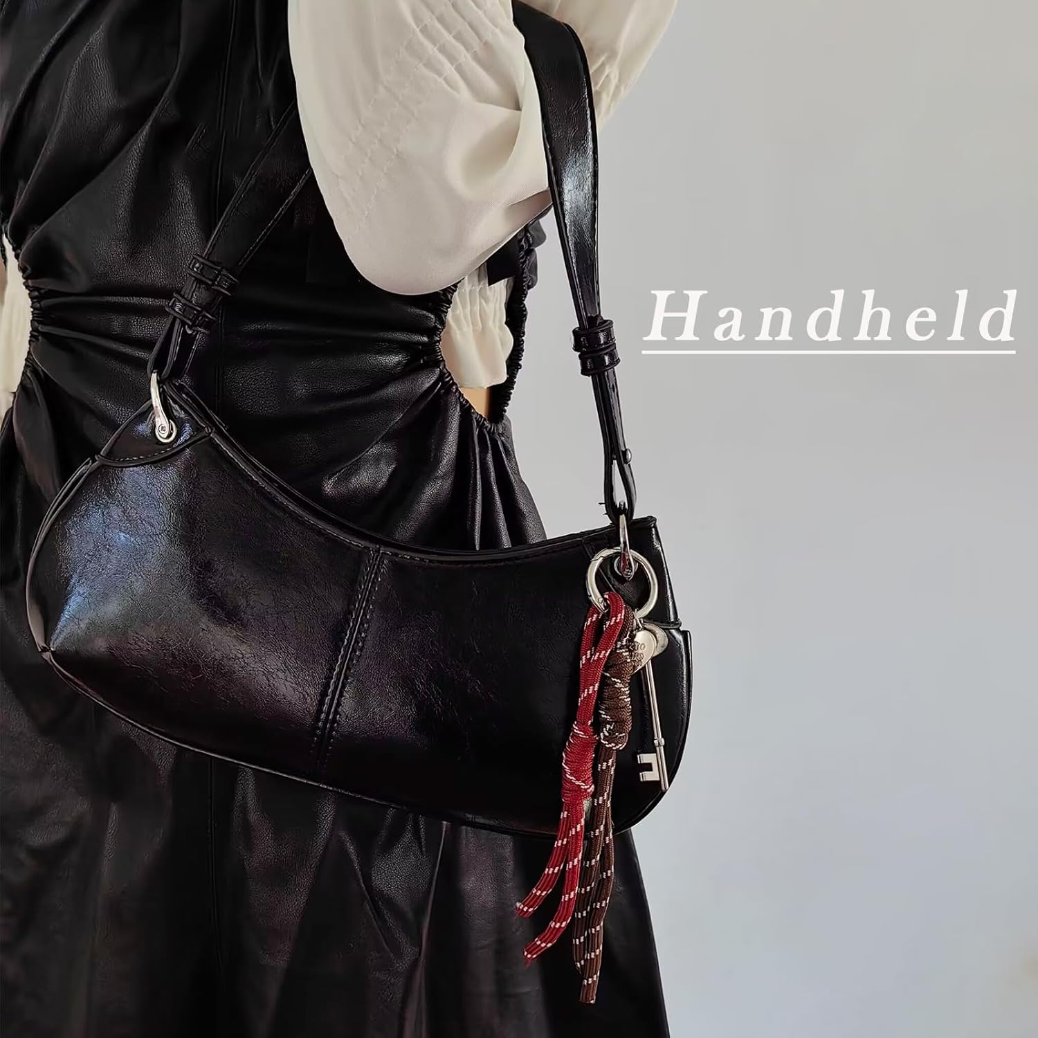 Black Shoulder Purse for Women, Small Black Clutch Handbags Fall Purses Hobo Bag Clutch for Women with a Vintage Keychain - Image 7