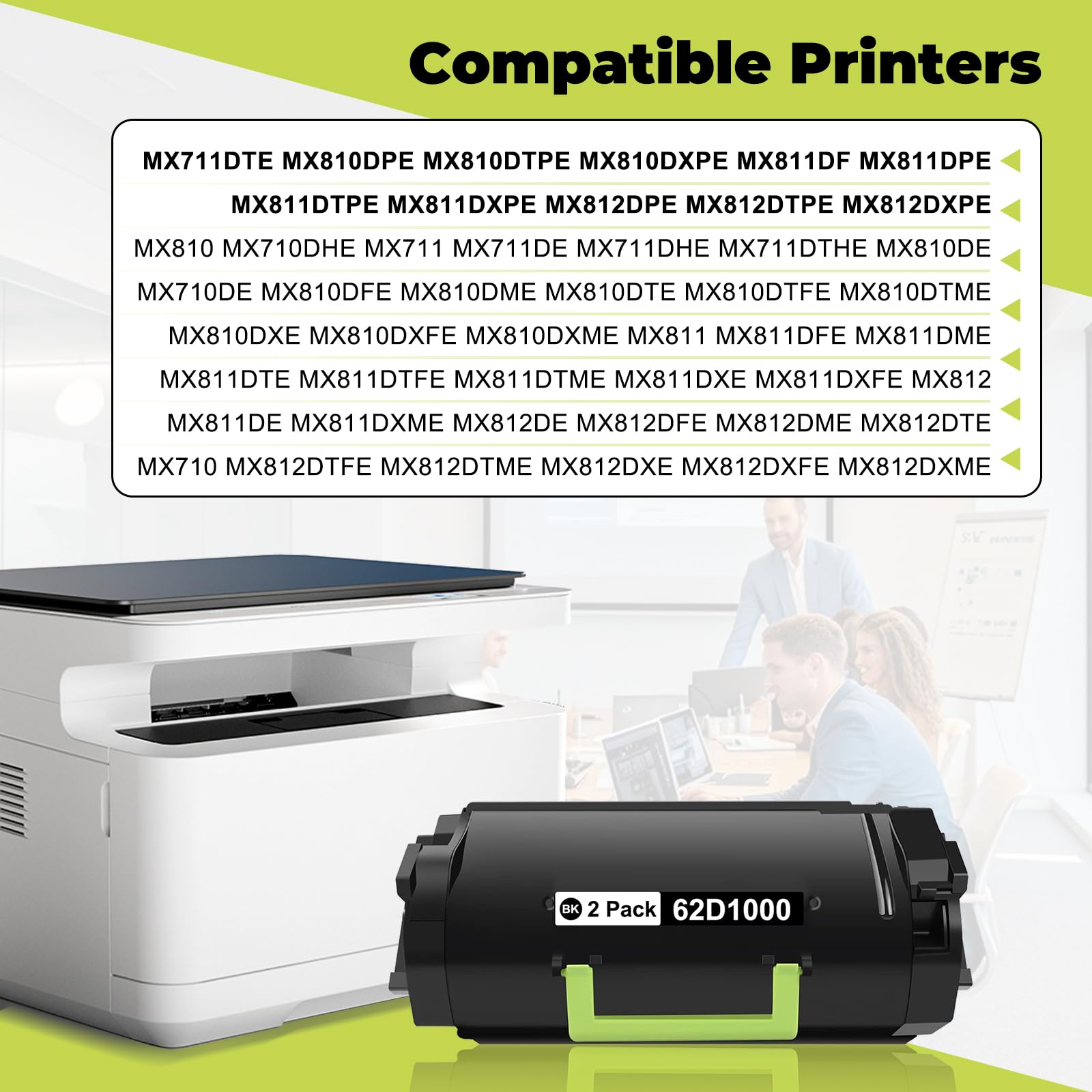 Zamiennik tonera 62D1000 kompatybilny z Lexmark 62D1H00 621H 62D1000 621 toner do MX711DE MX710 MX710DE MX710DHE MX810 MX810DE MX811 MX811DE MX812 MX812DE laser Drukarki, 2 szt