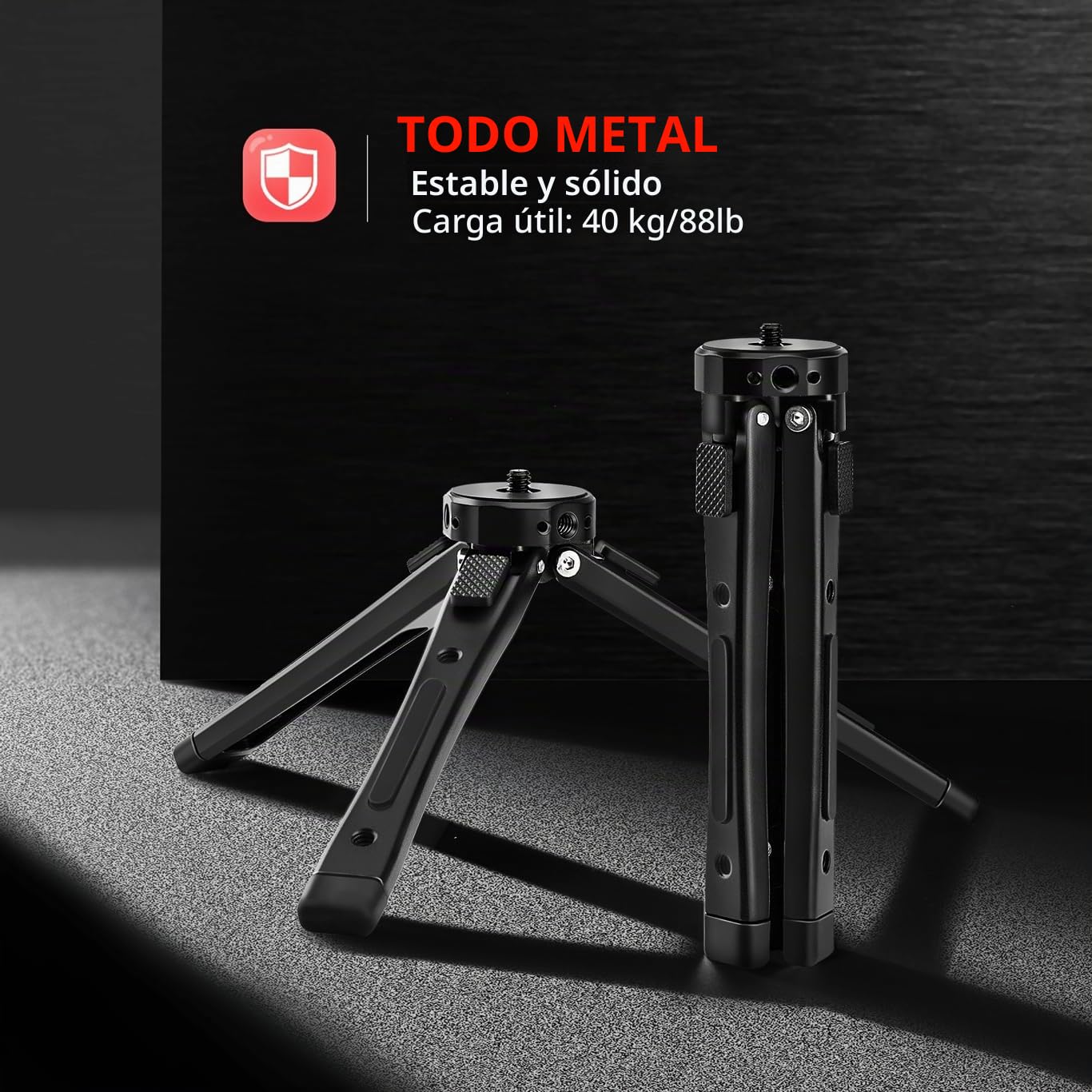 Zeadio Trípode de Metal Extra Resistente - Soporte de Mesa Universal Compacto para Cámara, Gimbal, Cámara de Acción, Videocámara, Micrófono, Luz LED, Smartphone y Más (Soporta 40kg/88lb)