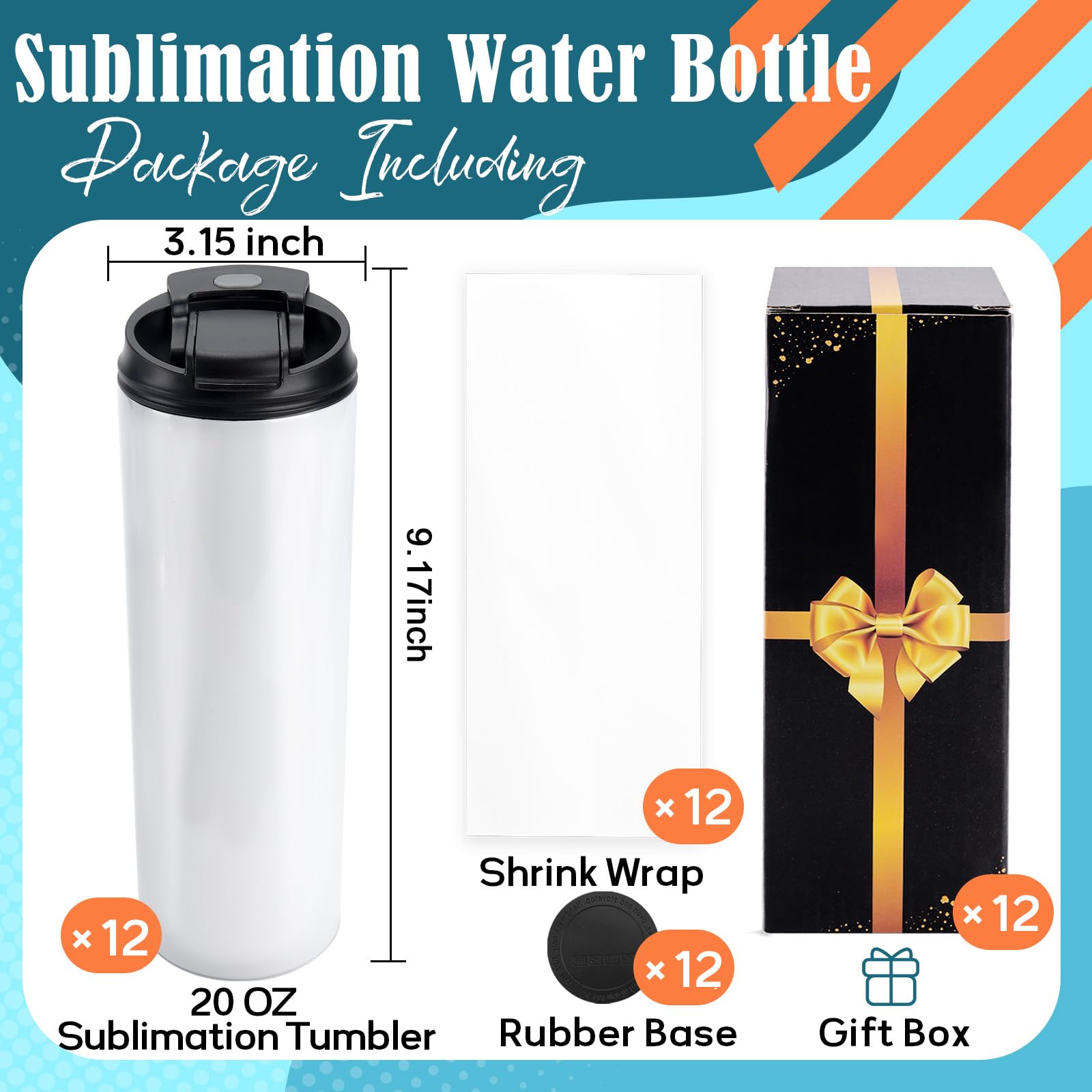 Joyclub Sublimationswasserflaschen, 567 g, auslaufsicher, 12 Stück | Passend für kalte oder heiße Getränke mit Geschenkboxen, perfekt für Sport im Freien, einfach zu tragen