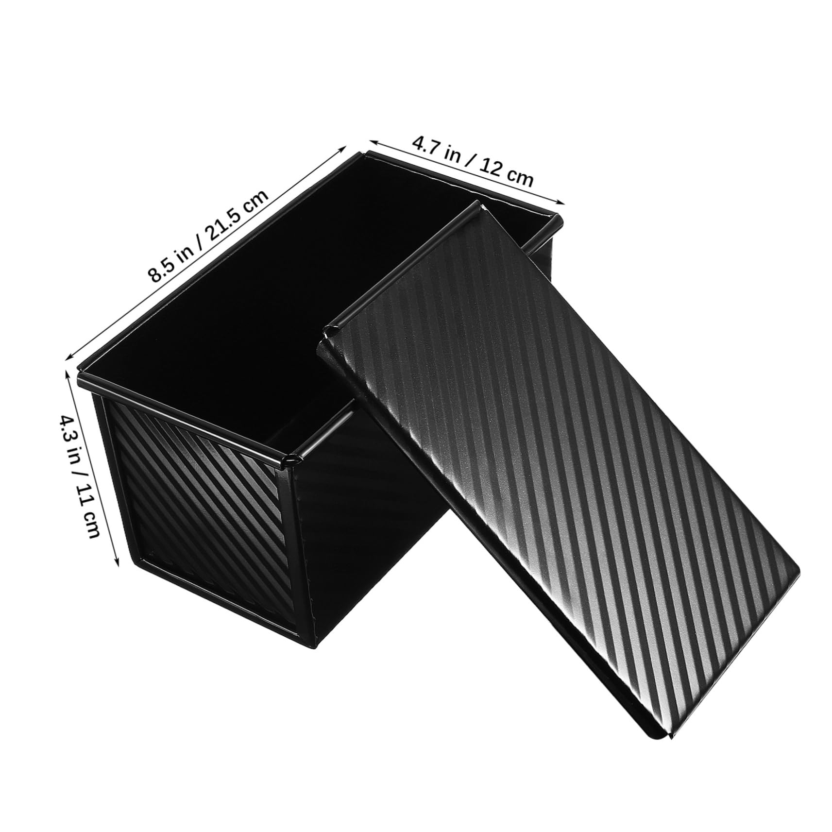 Kastenform mit Deckel 3 Stück Schwarz aus Kohlenstoffstahl | Quadratische Form, zum Backen von Brot und Toast, Inklusive Teigschaber