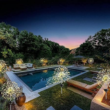 Citaaz Solar Firework Light, Outdoor Solar Garden Decorative Lights, Wires String DIY Landscape Light for Walkway Pathway Backyard Christmas Decoration Parties (Warm White)