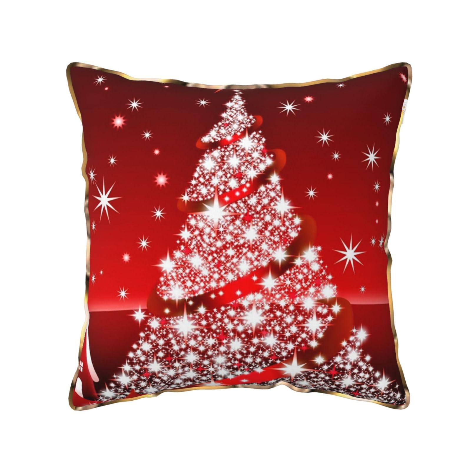 AUBKFELD Christmas Decoration Background Printed Velvet Cushion Cover 45x45 CM with Gold Edging Strip, Square Pillowcase Soft Throw Pillow Covers Case Decorative for Living Room Sofa Couch Bed Bench