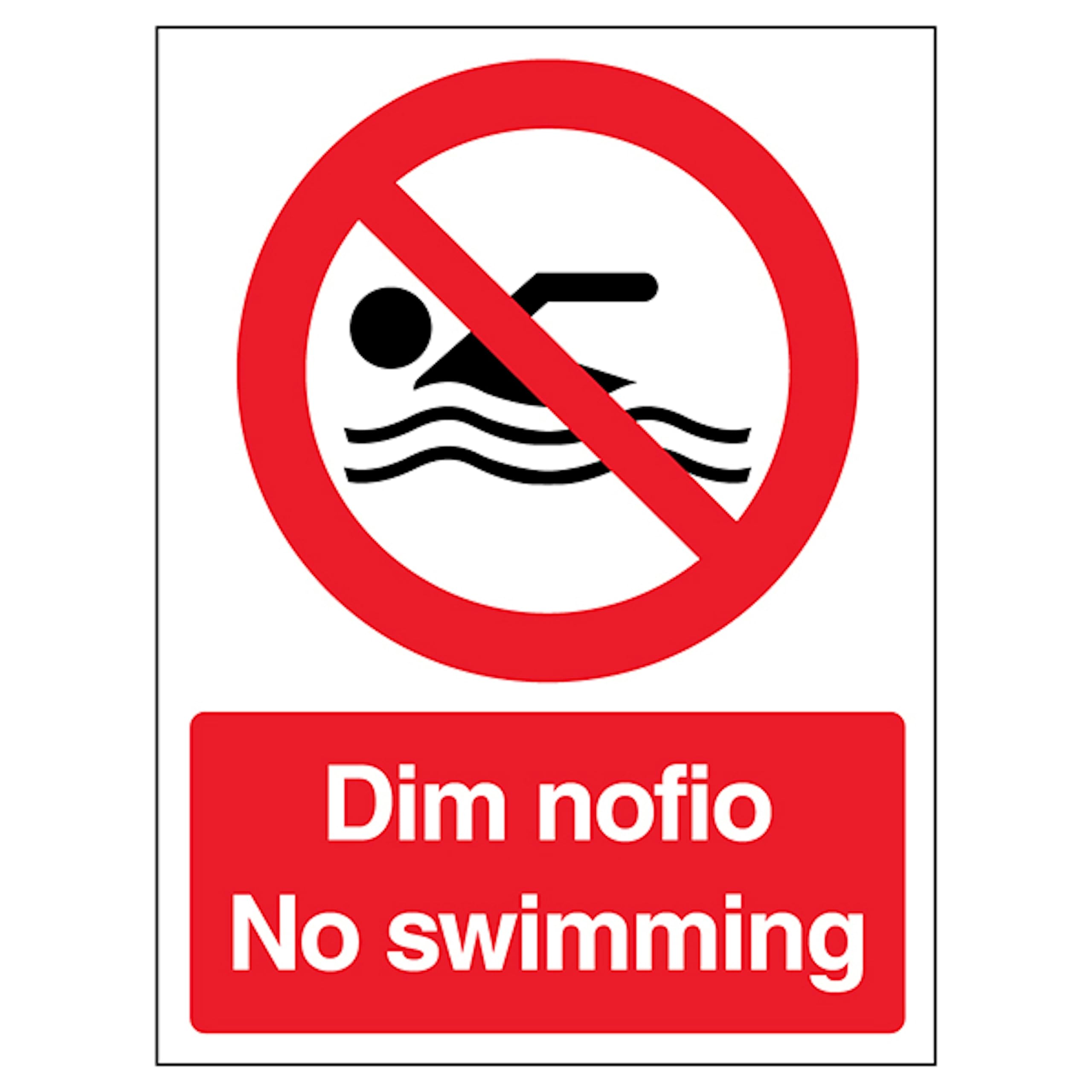 V Safety Welsh/English - No Swimming - Portrait 200 x 300mm - 1mm Rigid Plastic Safety Sign