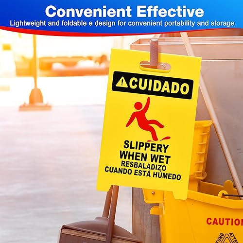 Miniatura 7 de MATTHEW CLEANING - Señales industriales de 19 pulgadas para suelo mojado, paquete de 3 letreros de advertencia multilingües de plástico corrugado