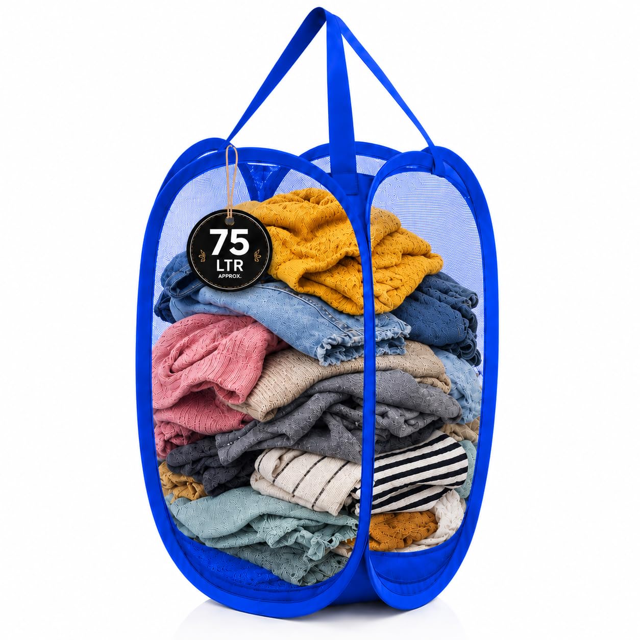 HOMEPRO by DHANYAVEDA 75L Pop Up Mesh Laundry Hamper Pack of 1 Blue Colour Foldable Mesh Clothes Basket Strong Handles Collapsible Storage Bin for Laundry Bedroom Bathroom Dorm-image-46