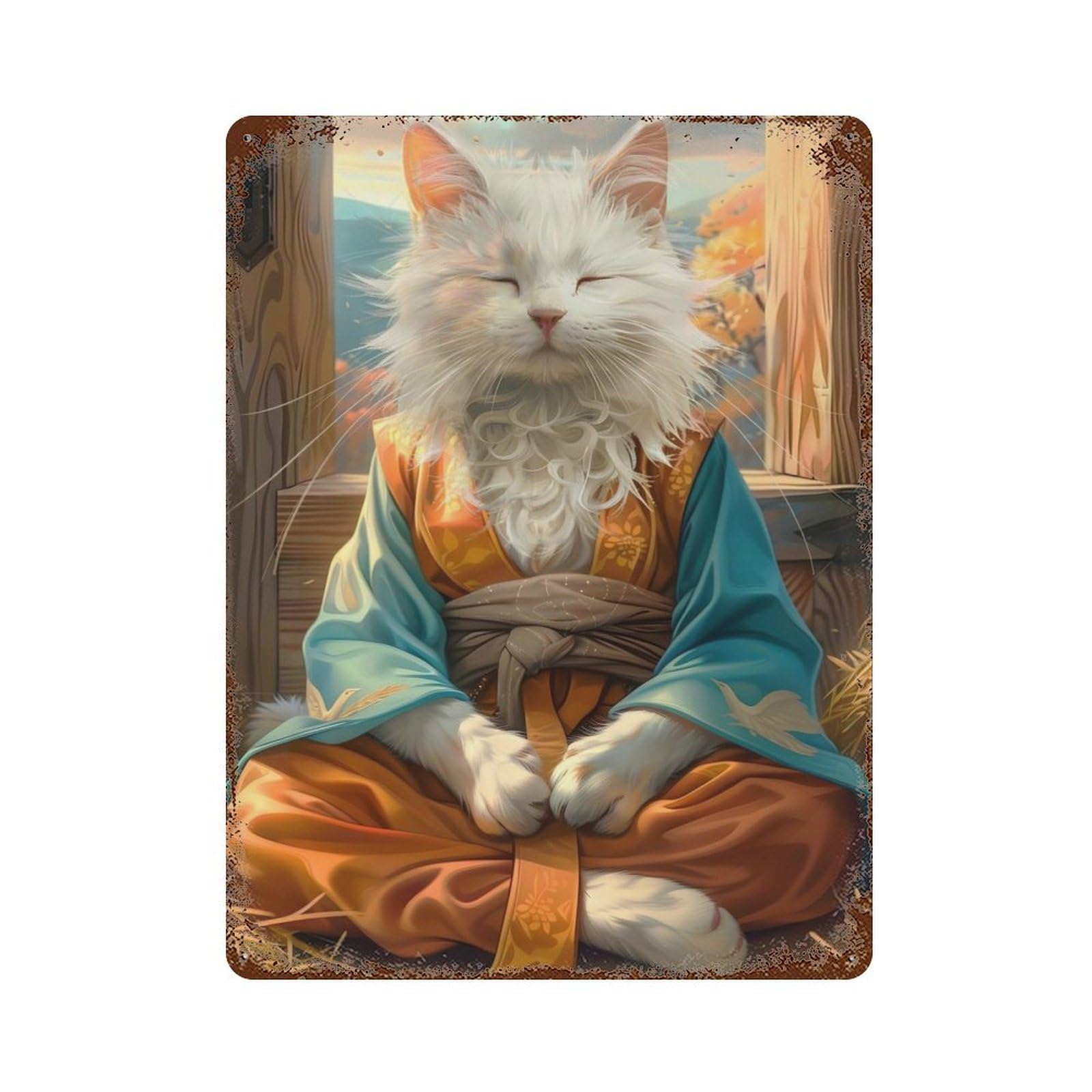 Rust Effect Mystic Meditating Cat Vintage Rust Metal Sign 15.7"x11.8", Farmhouse Wall Decor for Farmhouse, Kitchen And Entryway Decor