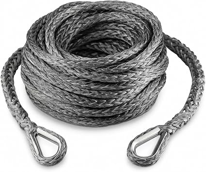 Ucreative 3/8 Inch x 50 Feet Synthetic Winch Extension Rope 26,500 Lbs for Off Road Vehicle Gray