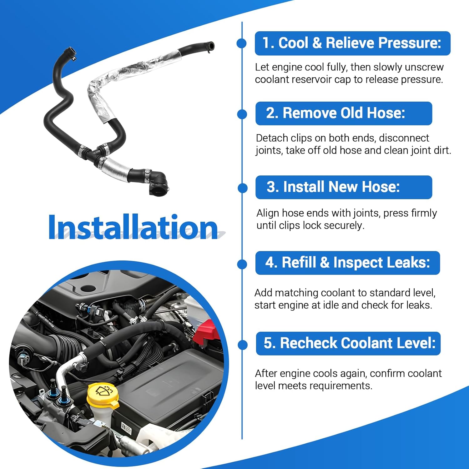 Radiator Coolant Bottle Outlet Hose Fits for 2018-2024 Je-ep Wrangler 4 Cyl 2.0L Replace 68280800AE