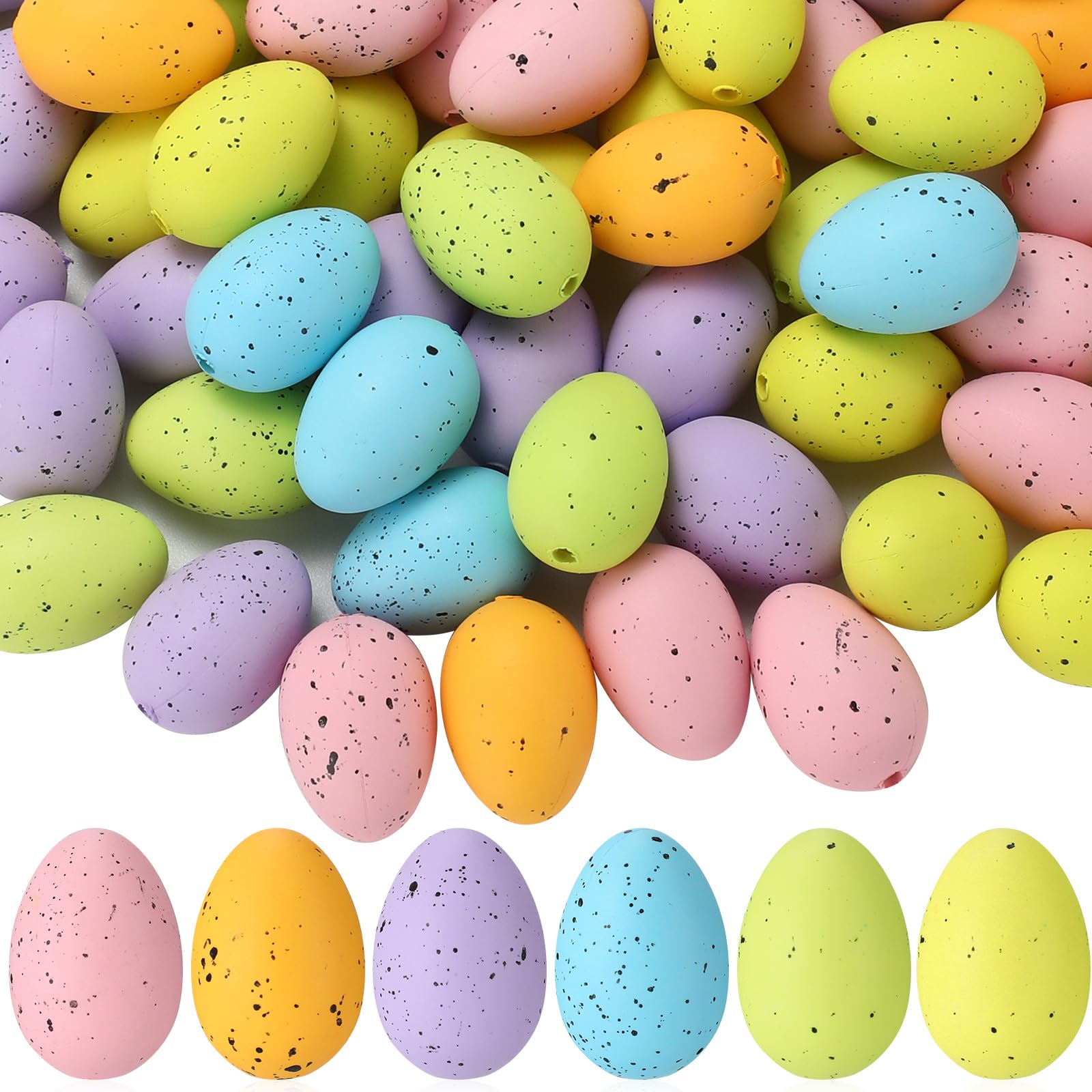 kymqlyw 48 Pcs Easter Speckled Eggs 1.2 inches Plastic Speckled Eggs Bowl and Vase Filler Faux Chicken Eggs for Crafts DIY Easter Party Decorations