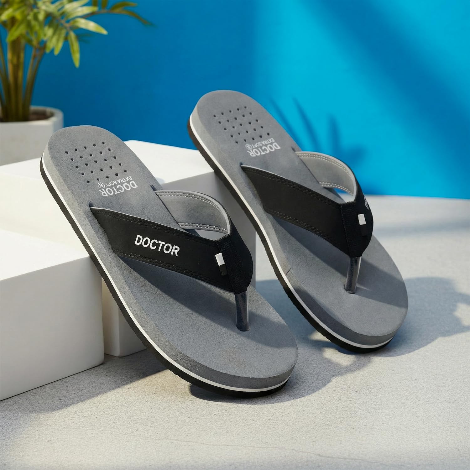 DOCTOR EXTRA SOFT Slipper Care Orthopaedic and Diabetic Comfort Doctor Slipper, Dr. Slipper, Flip-Flop, Slides and House Slipper for Men's D-24-Grey-9 UK