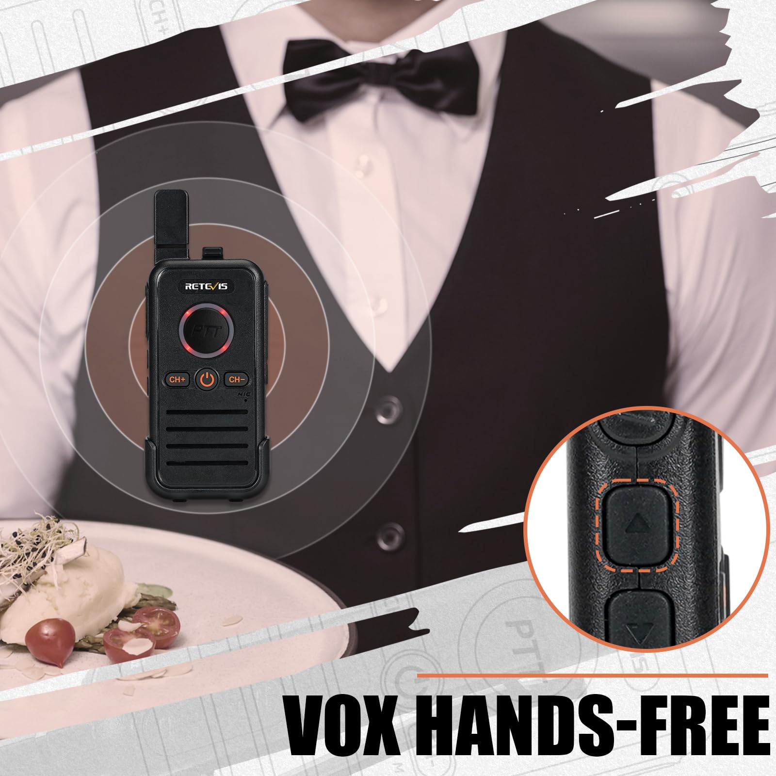 Retevis RB645 Walkie Talkie for Adults,PMR446 2 Way Radios with Dual PTT Simple Version, USB-C Charging, Vox - Image 4